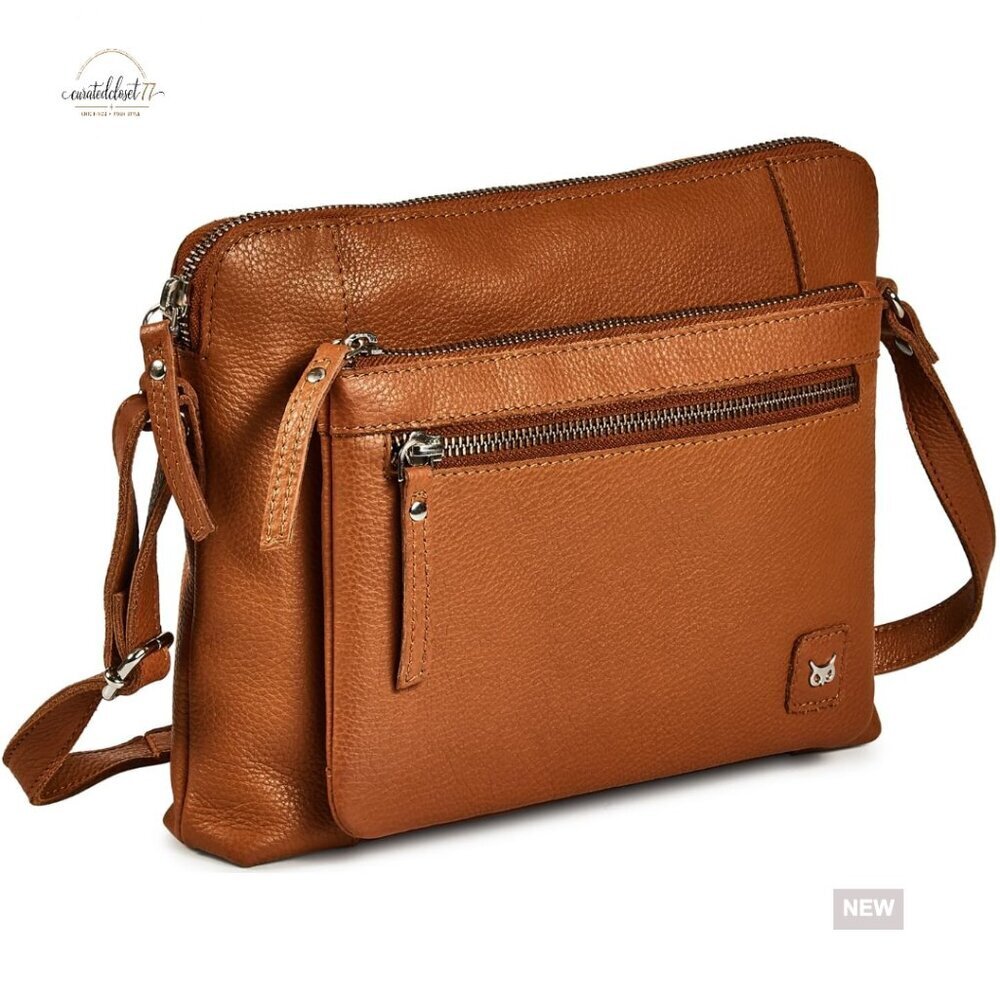 Small Genuine Leather Crossbody Bag with Adjustable Strap and Multiple Pockets